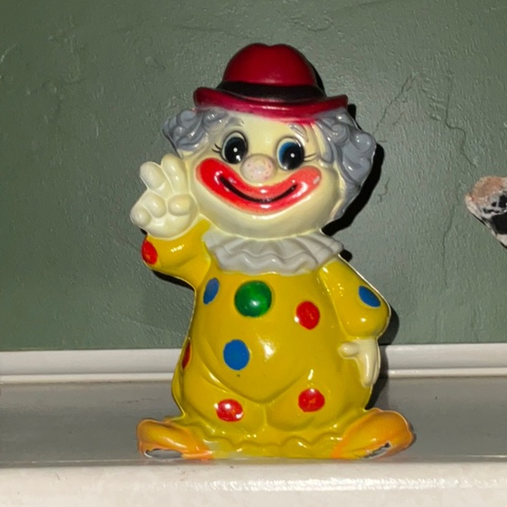 Clown Bank Polka Dot Costume Red Hat Hard Plastic Vintage Hong Kong Collectible